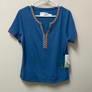 Adventura Short Sleeve Top with Patterned Trim